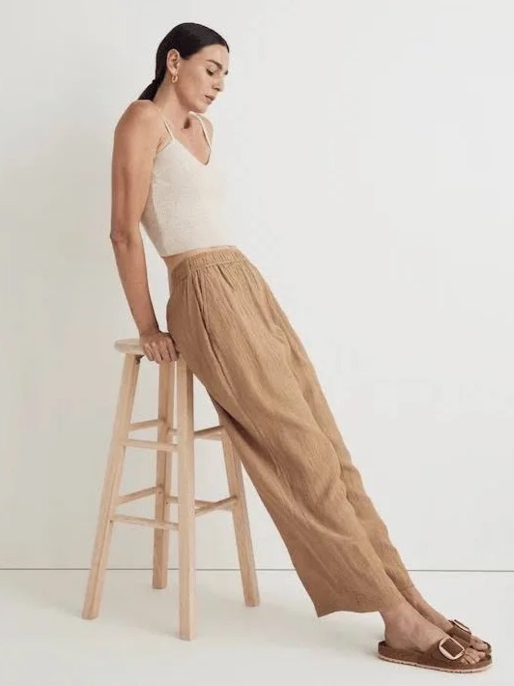 Madewell Crinkle Crepe Straight Peg Crop Pant large pockets cottage core coast - Picture 2 of 8